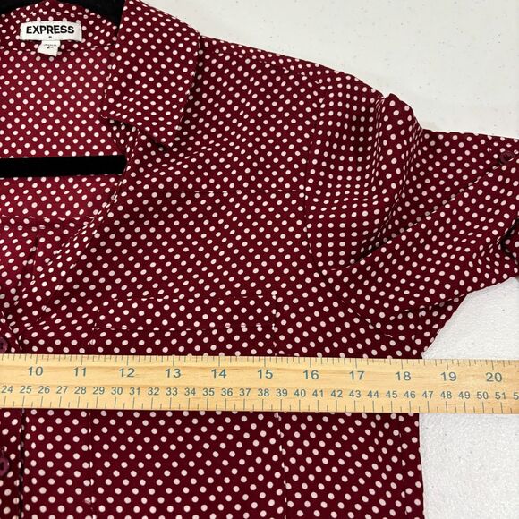 Express Portofino Shirt S Maroon Red White Polka Dots Lightweight Career Classy - Picture 8 of 8